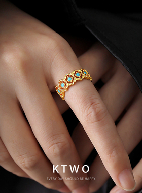 几何开口k金色戒指轻奢配饰小众绿松石设计时尚女生食指戒指环