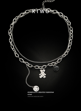 双层小熊笑脸项链女夏叠戴锁骨链