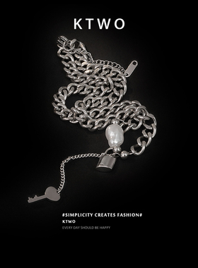 欧美简约复古新款珍珠钥匙锁扣项链女ins潮网红冷淡风毛衣颈链坠