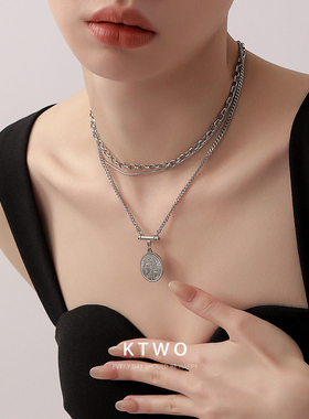 复古钱币项链女不掉色潮男锁骨链