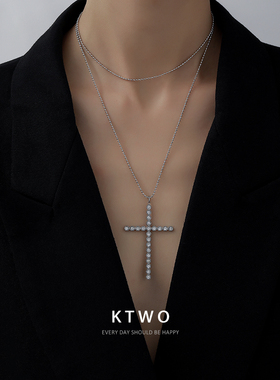 项链男女小众设计镶钻十字架吊坠