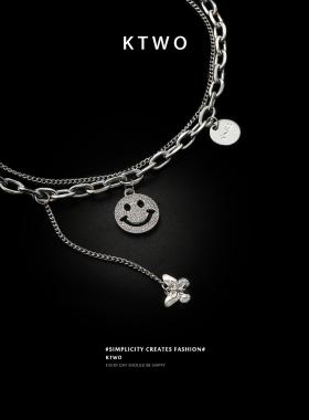 笑脸双层项链女潮酷男钛钢锁骨链