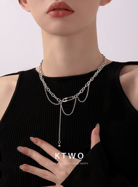 钛钢别针项链女潮酷男士锁骨链