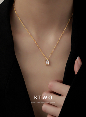 简约轻奢彩钻吊坠项链女锁骨链