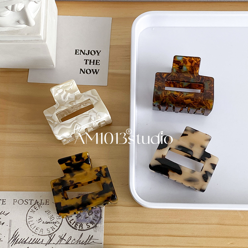 AM1013韩风经典色系醋酸小号方形后脑勺盘发抓夹气质发量少鲨鱼夹 - 图1