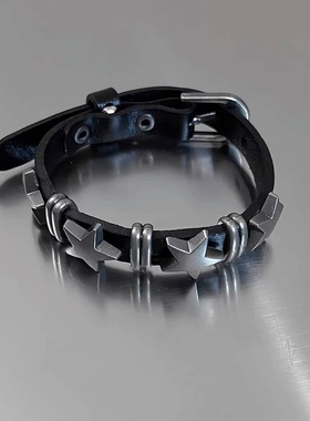 暗黑朋克Y2K五角星皮质表带手链女ins欧美辣妹叠戴风嘻哈手链配饰