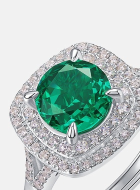 跨境祖母绿色高碳指s925银满镶璀璨彩宝指戒欧美复古百搭