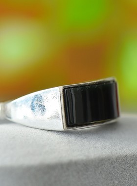 方形指环戒指和田玉青玉可调节