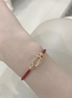 fred 玫瑰金满钻 +17码红绳 弗雷德红绳手链马蹄扣满钻17码 全新