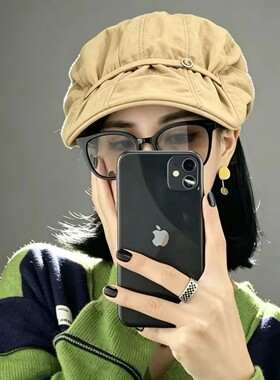 日系复古设计师款褶皱前进帽女春秋显脸小报童帽老钱风百搭贝雷帽