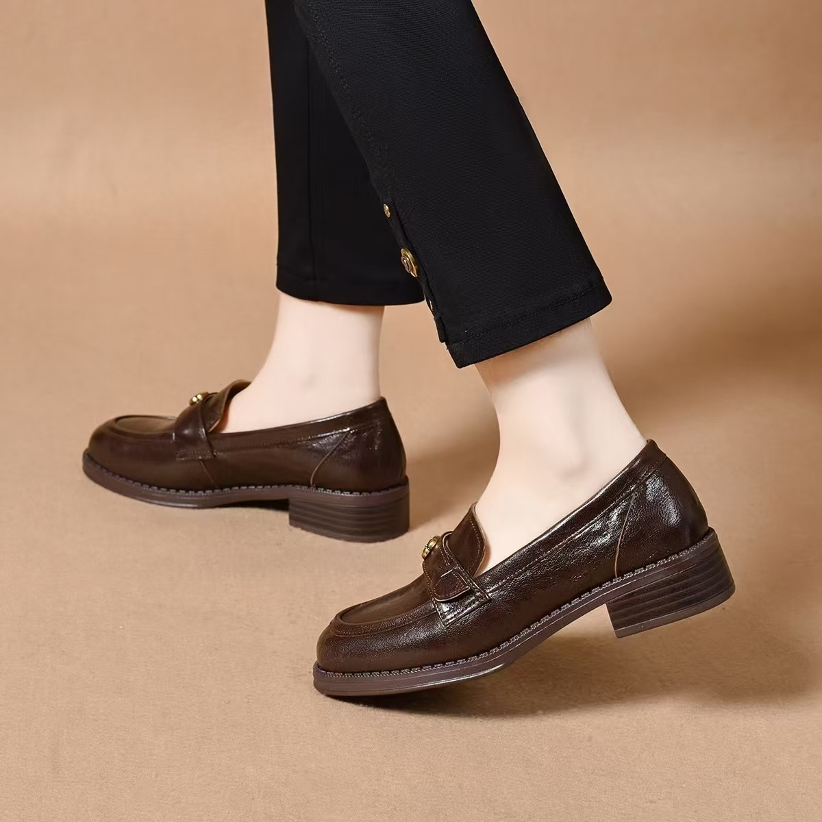 山茶花厚底乐福鞋女2026春季新款羊皮英伦风真皮小皮鞋一脚蹬单鞋,淘宝优惠券,粉丝福利购,淘宝优惠卷