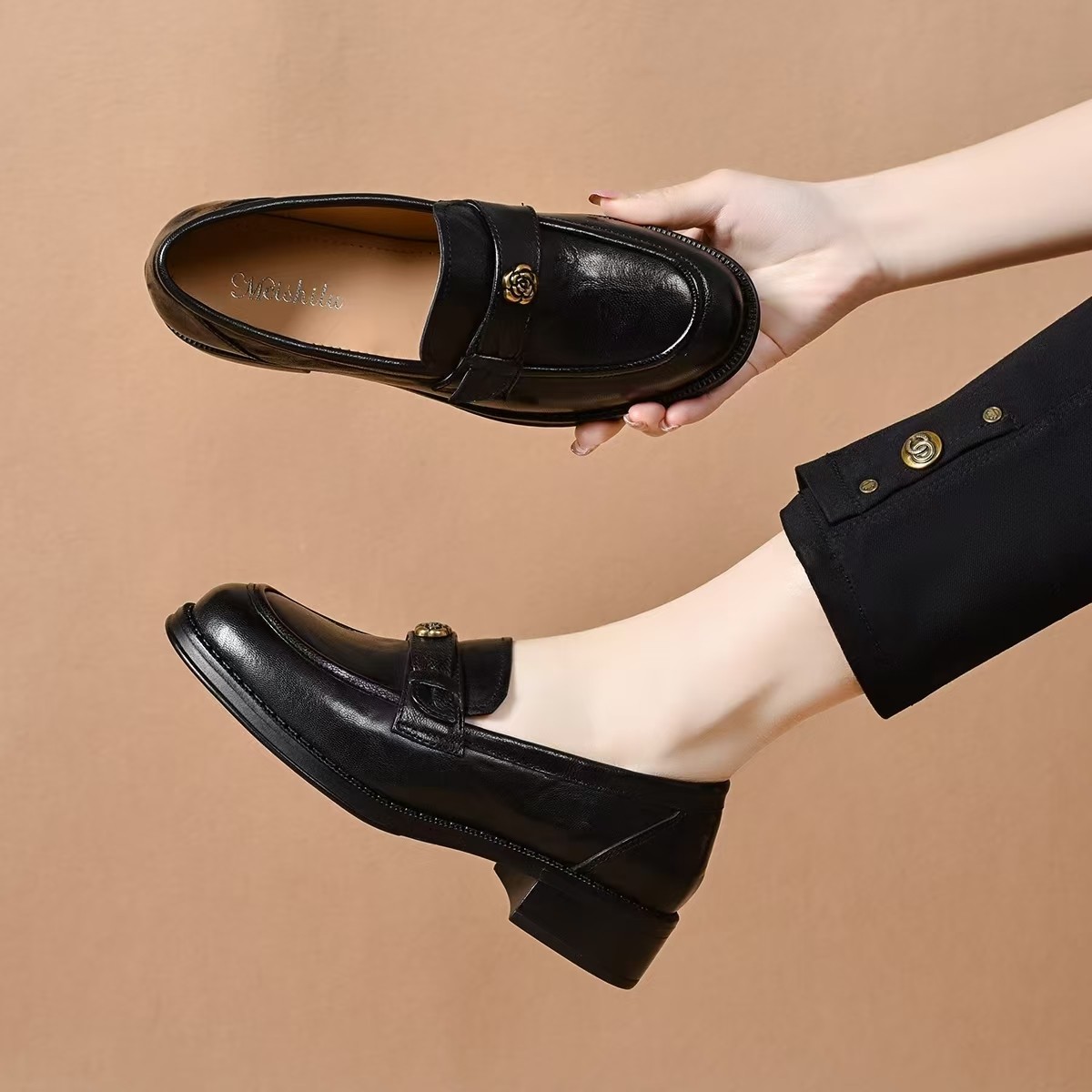 山茶花厚底乐福鞋女2026春季新款羊皮英伦风真皮小皮鞋一脚蹬单鞋,淘宝优惠券,粉丝福利购,淘宝优惠卷