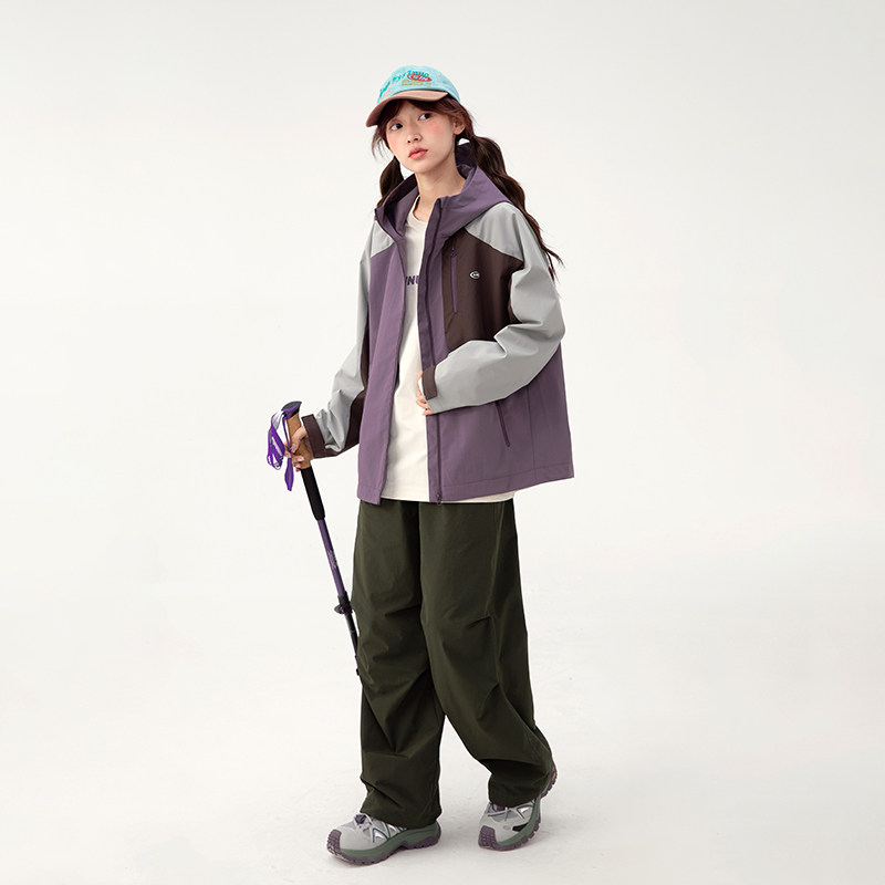 Princess Nono S1N junior high school students outdoor sportswear women's spring and autumn thickened youth hooded color matching casual jacket