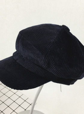 灯芯绒英伦鸭舌休闲风八角帽子