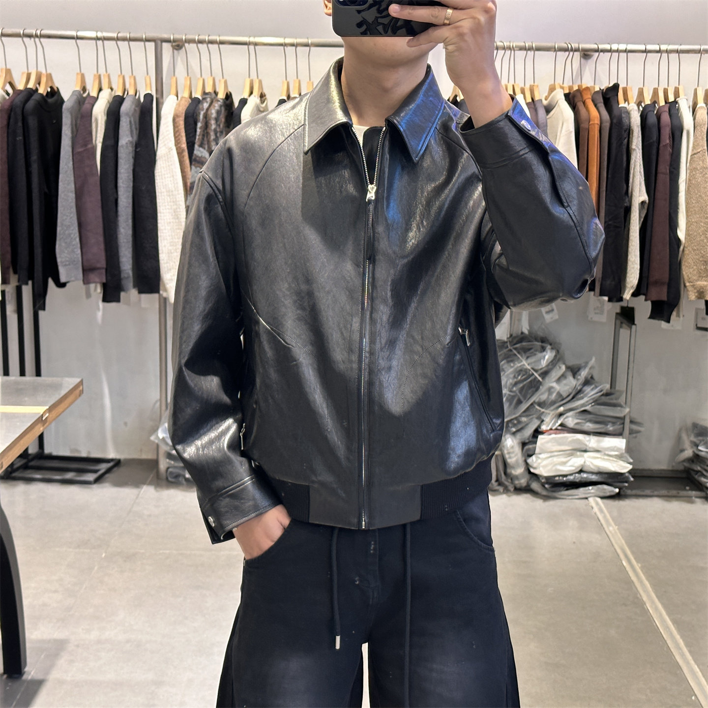 轻奢老钱风复古翻领pu皮夹克男春秋季美式痞帅简约通勤皮衣外套潮,淘宝优惠券,粉丝福利购,淘宝优惠卷