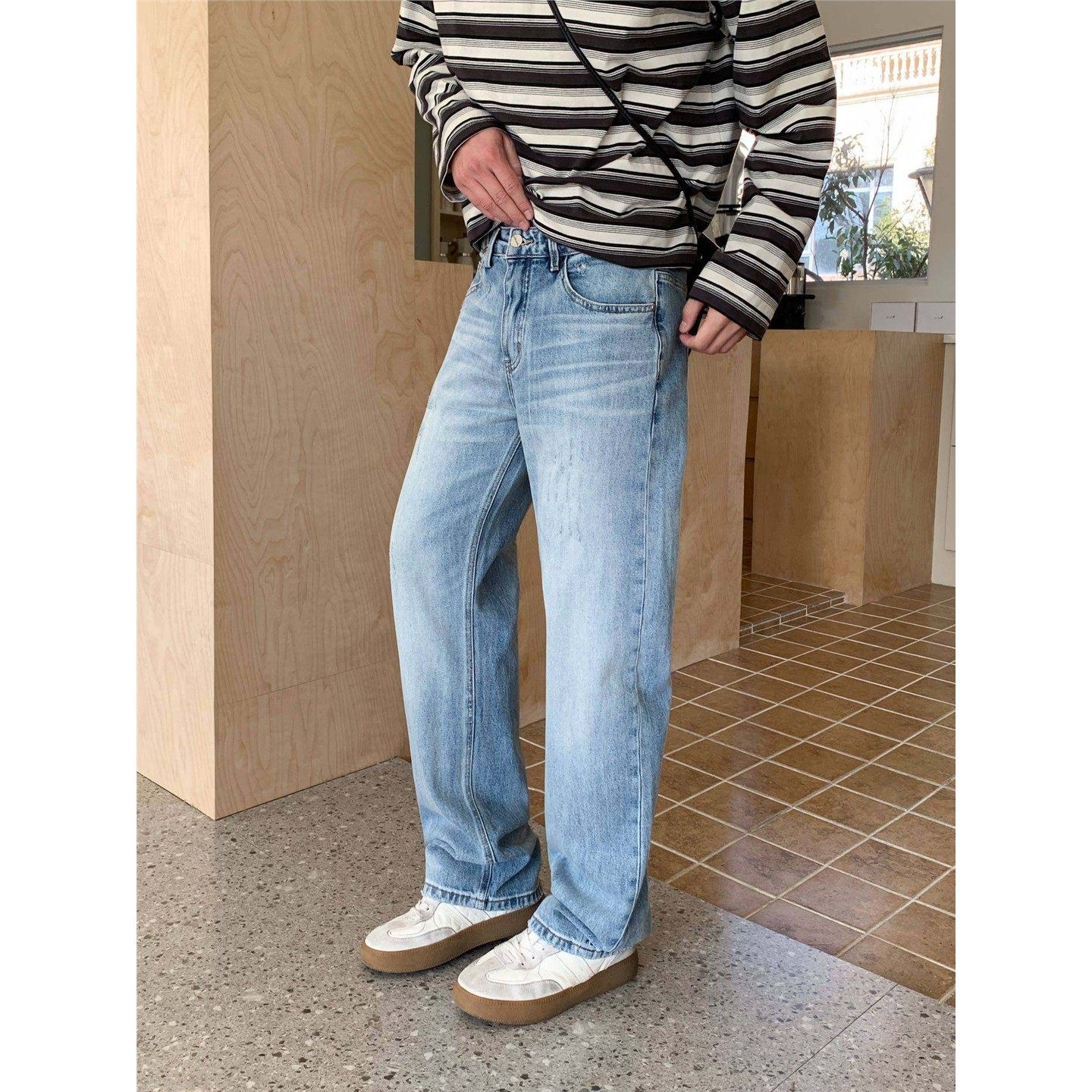 美式复古高品质水洗浅蓝色直筒弹力牛仔裤男春季宽松痞帅阔腿长裤,淘宝优惠券,粉丝福利购,淘宝优惠卷