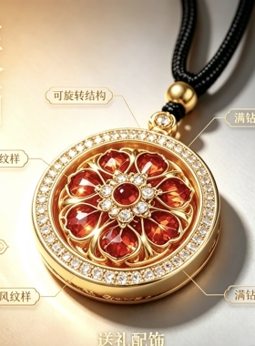 可旋转玫瑰花项链女 镶钻转好运吊坠 小众轻奢锁骨链