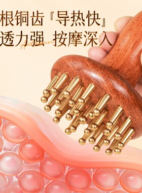妙艾堂花梨木29齿黄铜带脉经络刷