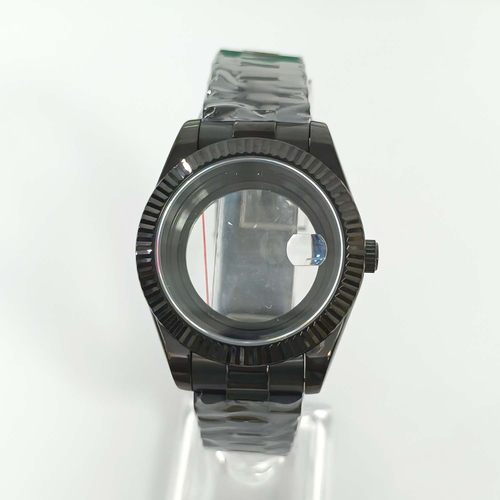 手表配件41mm电镀全黑表壳+三株滚珠带透底蓝宝镜面适装8285机芯 - 图1