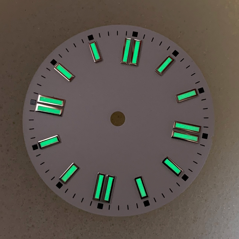 改装手表配件太阳纹表盘条钉绿夜光字面适合NH35/8215/2836机芯 - 图1