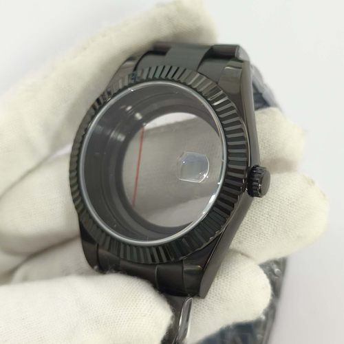 手表配件41mm电镀全黑表壳+三株滚珠带透底蓝宝镜面适装8285机芯 - 图2