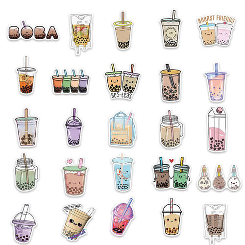 100张小清新珍珠奶茶个性创意贴纸ins风韩系手机壳iPad装饰贴画-图0