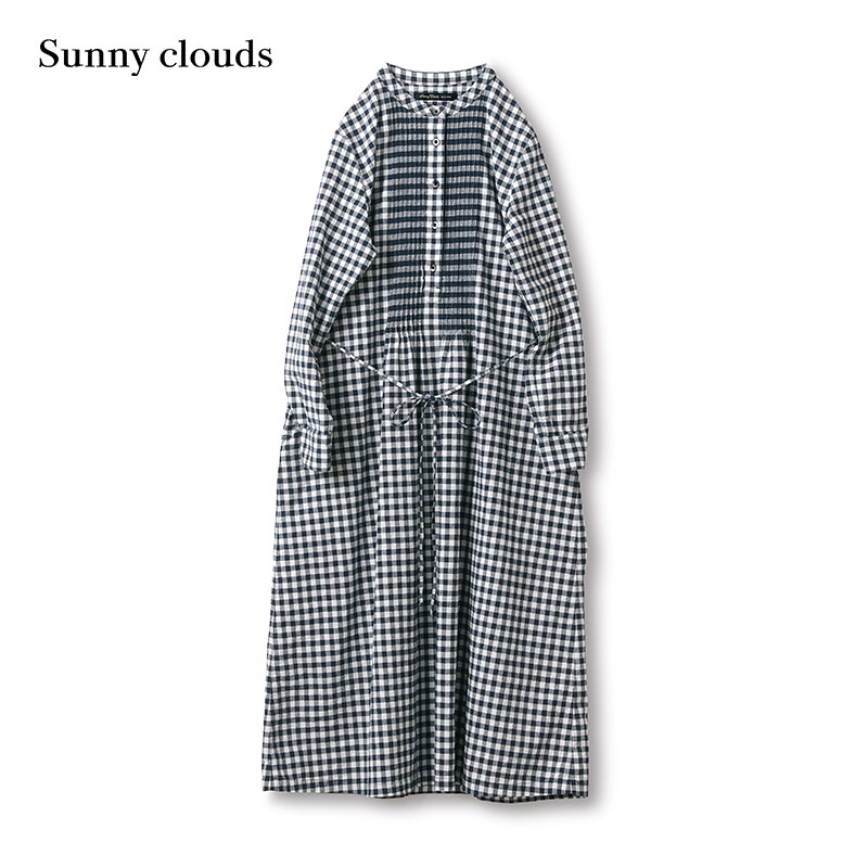 桑妮库拉/Sunny clouds 女式纯棉风琴褶格子连衣裙 - 图0