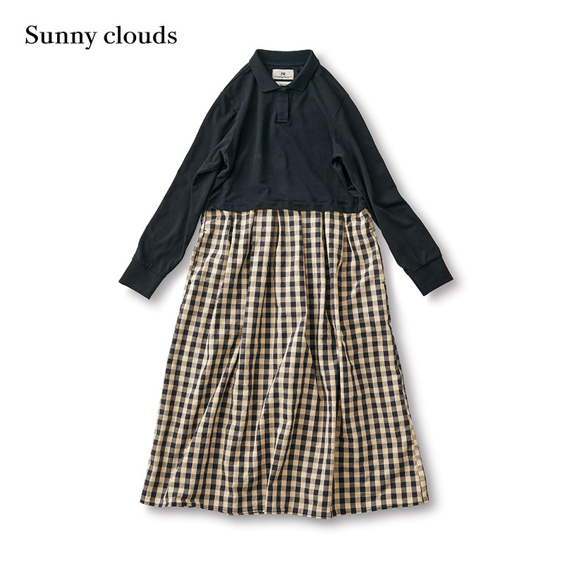 Sunny clouds Shuttle Notes日本面料女式纯棉polo衫拼接连衣裙 - 图0