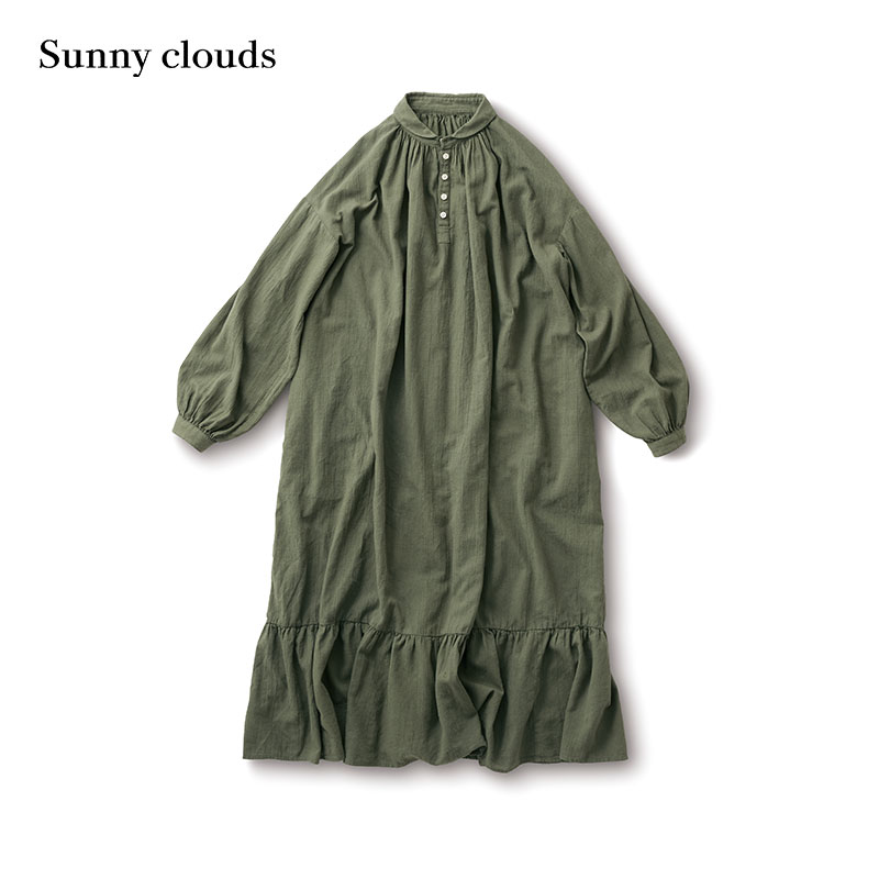 Sunny clouds Shuttle Notes日本面料 女式棉麻落肩连衣裙 - 图0