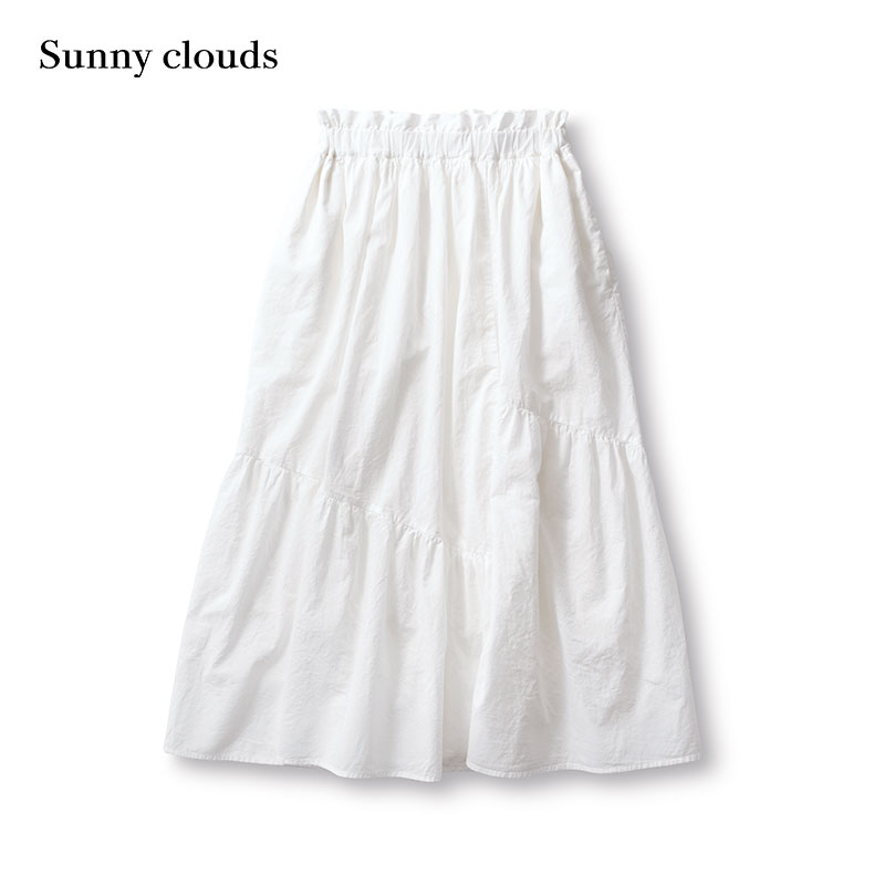 桑妮库拉/Sunny clouds 女式纯棉打褶半身裙（白） - 图0