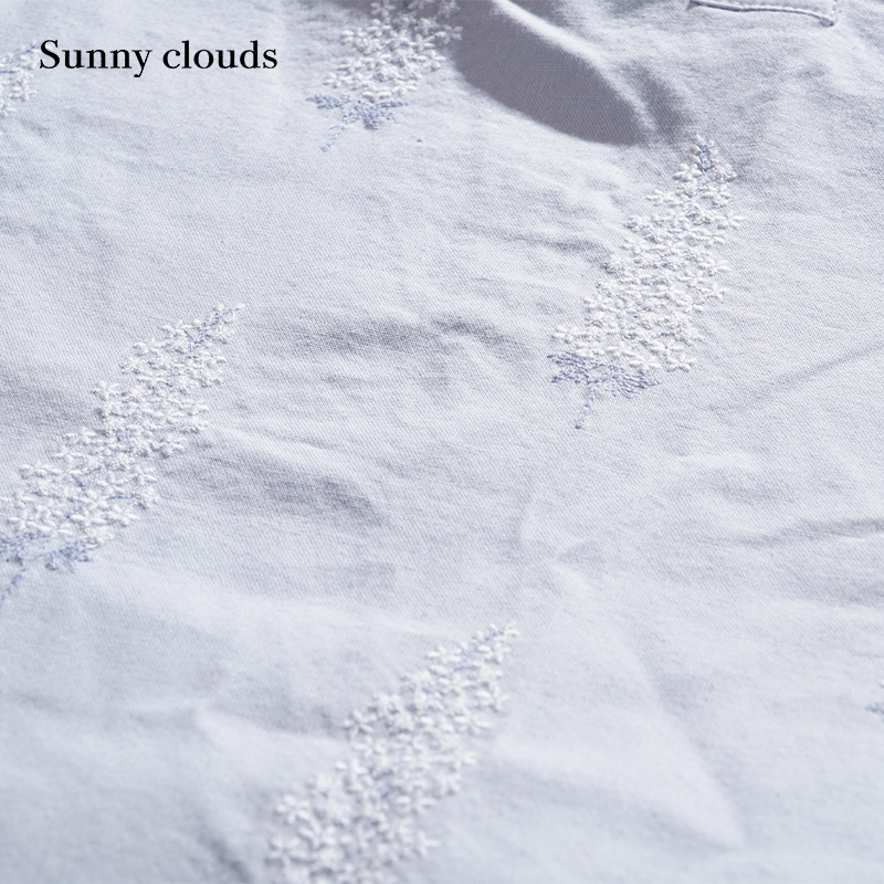 春季新品 桑妮库拉/Sunny clouds 女式纯棉翠雀花刺绣中长款衬衫 - 图2