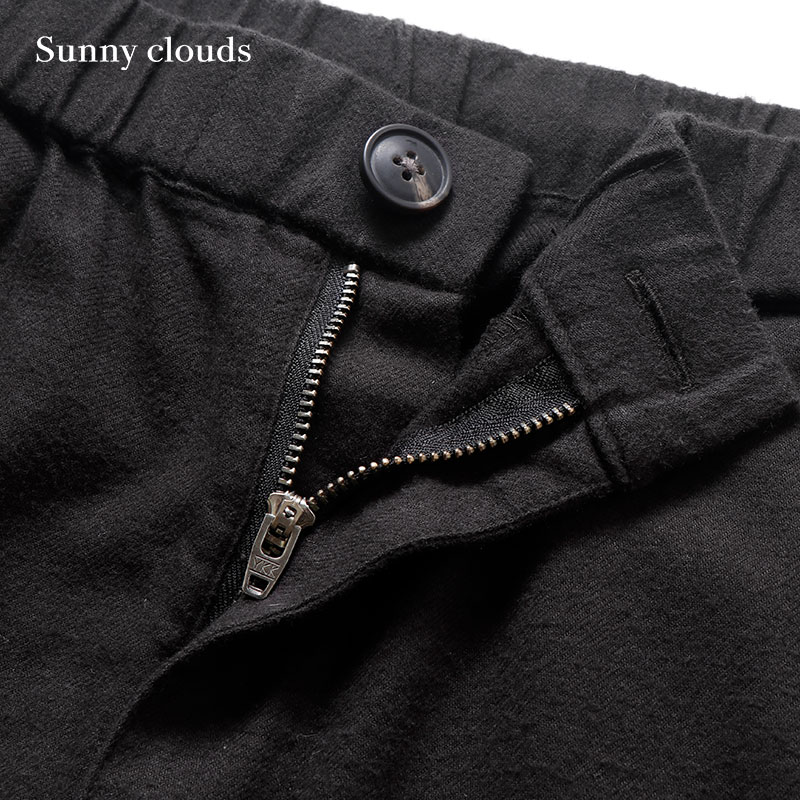 Sunny clouds Shuttle Notes日本面料 男式纯棉罗纹收口裤（黑） - 图1