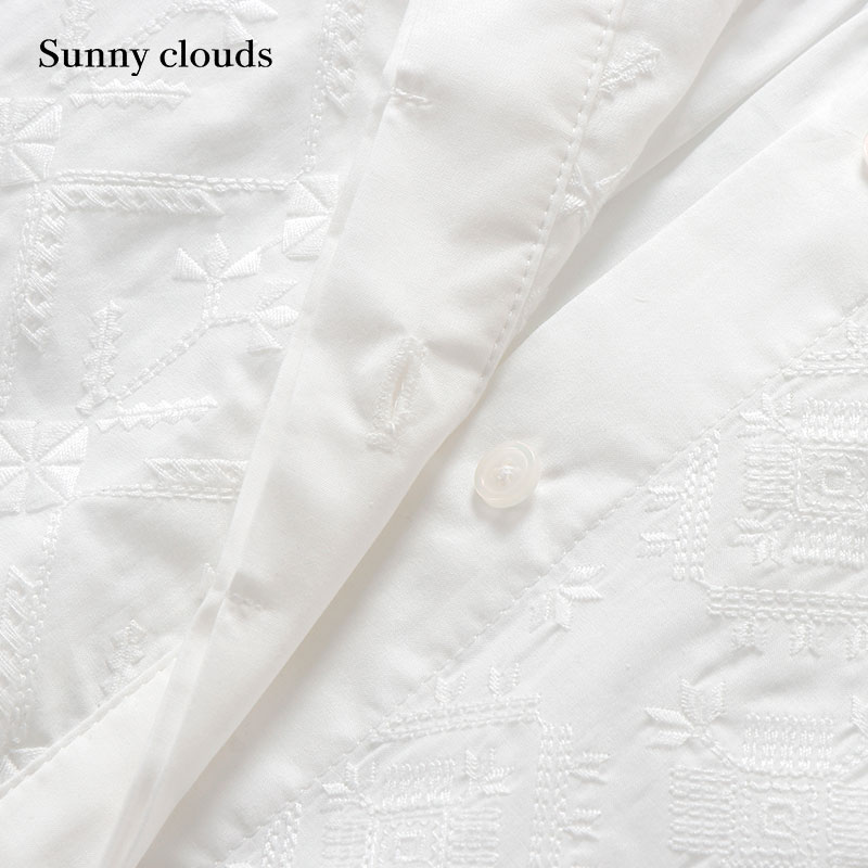 秋季新品 桑妮库拉/Sunny clouds 女式纯棉不对称刺绣衬衫 - 图2