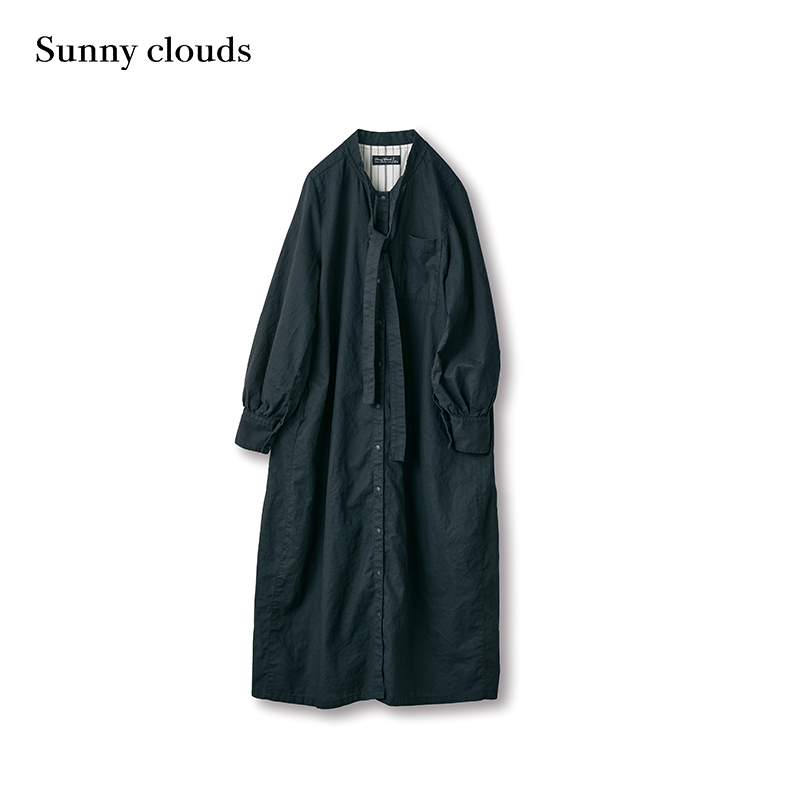 春季新品 桑妮库拉/Sunny clouds 女式棉麻领带结衬衫裙连衣裙 - 图0