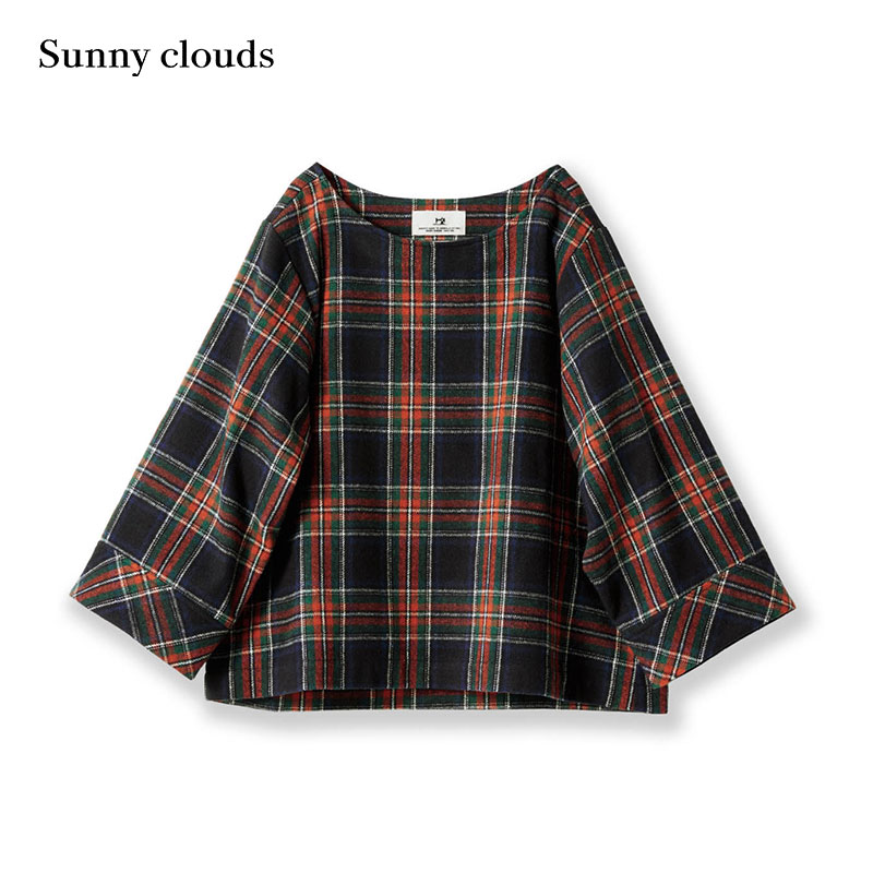 Sunny clouds Shuttle Notes日本面料 女式棉混红黑格子罩衫 - 图0