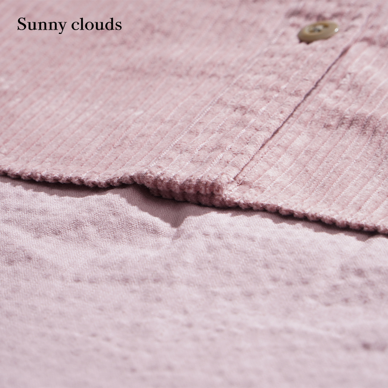 冬季新品 桑妮库拉/Sunny clouds女纯棉叠穿风连帽条绒衬衫藕粉色 - 图3