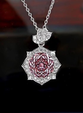 八角千禧玫瑰切粉钻花朵项链戒指