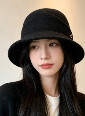 法式赫本风留洋千金礼帽冬季帽子女款大头围显脸小宽檐渔夫帽盆帽