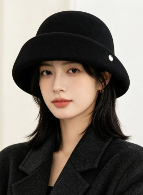 法式赫本风礼帽女秋季高级感千金风气质盆帽大头围显脸小渔夫帽子