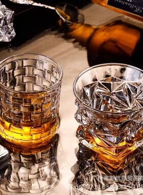 样板房橱窗威士忌酒杯摆件加厚玻璃杯吧台酒柜香槟杯子水晶红酒杯