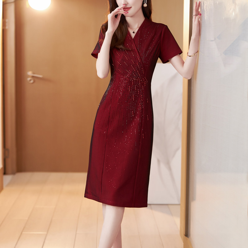 酒红色旗袍长袖2022秋季新款连衣裙 jinkaix连衣裙