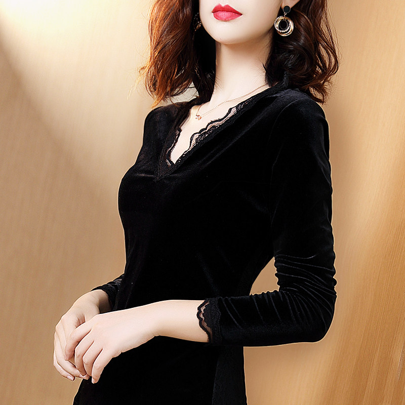 2020秋冬新款长袖金丝绒洋气打底衫 jinkaixT恤