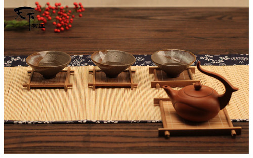 天下茗庄井字杯垫竹制炭化功夫茶垫竹垫 外贸竹杯垫子杯托 - 图2