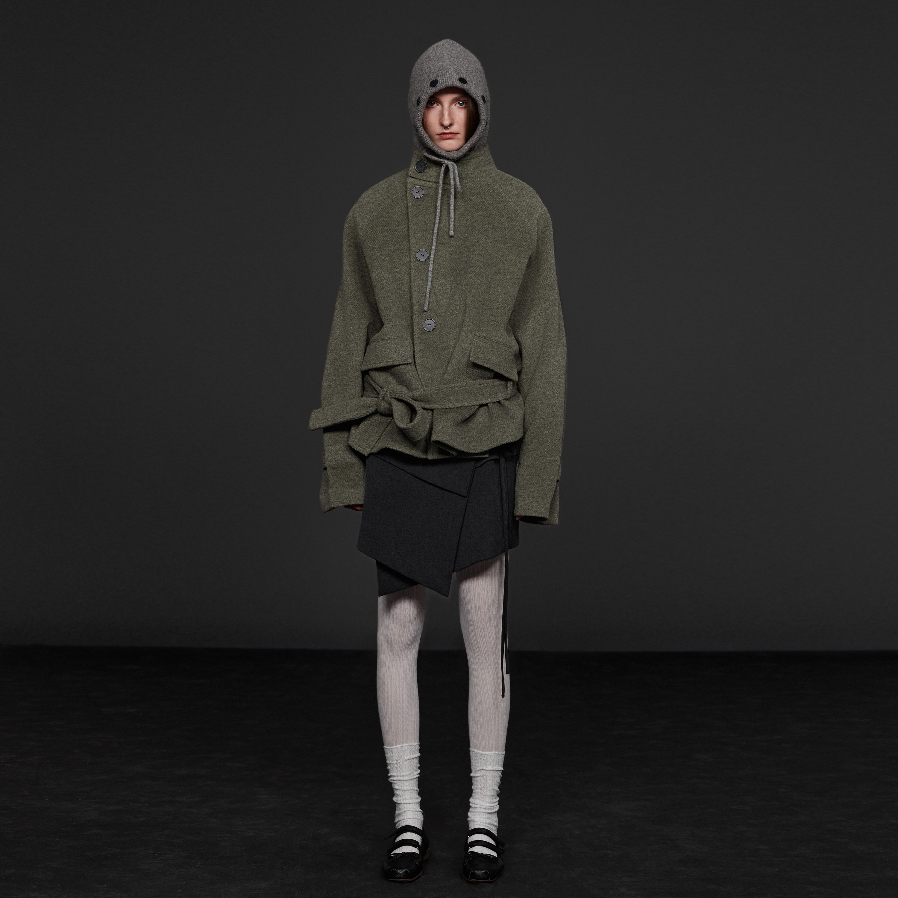 immune system 立领多造型系带羊毛短外套毛呢大衣 - 图1