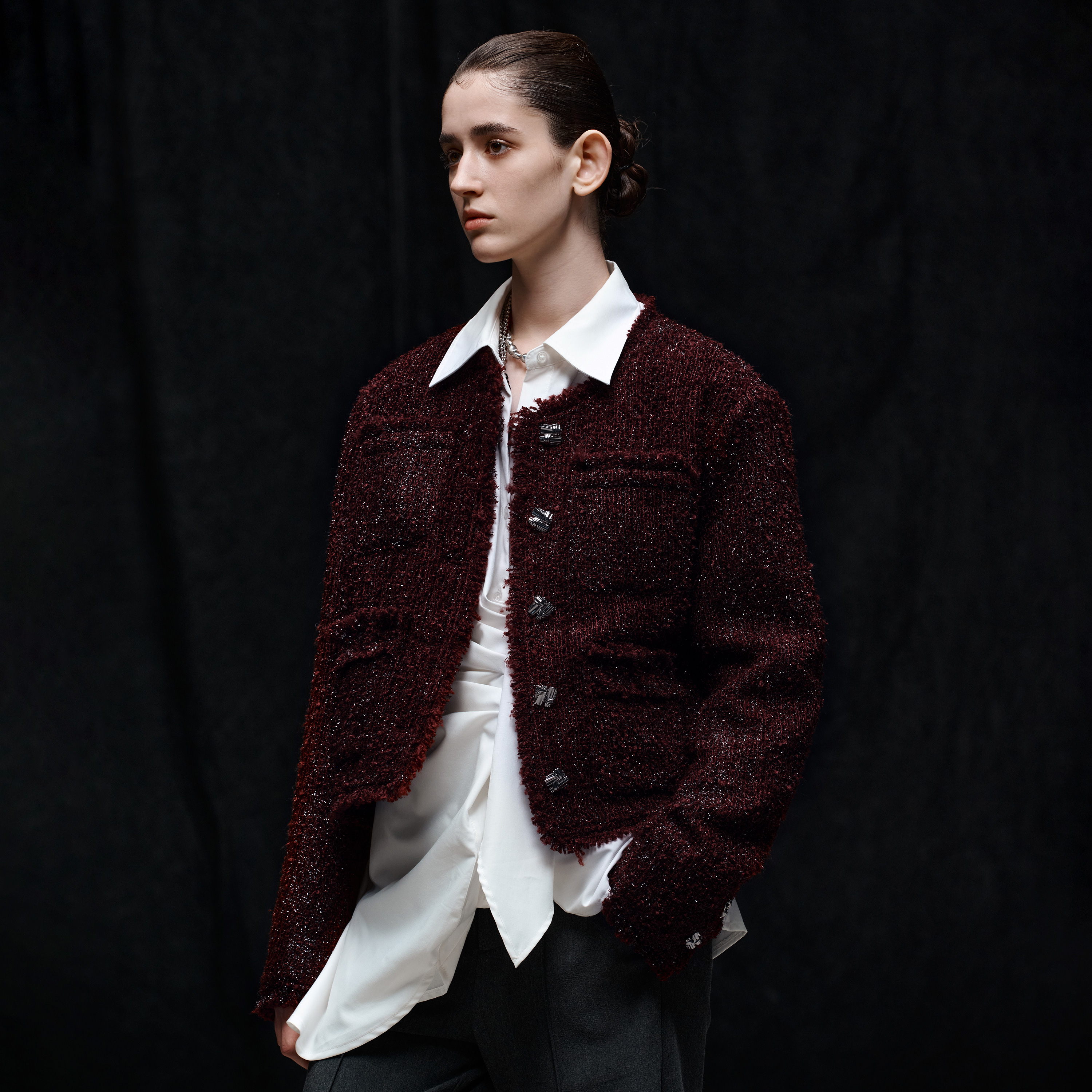 immune system免疫系统 霓虹夜  精致肌理小香风夹克短款垫肩外套 - 图0