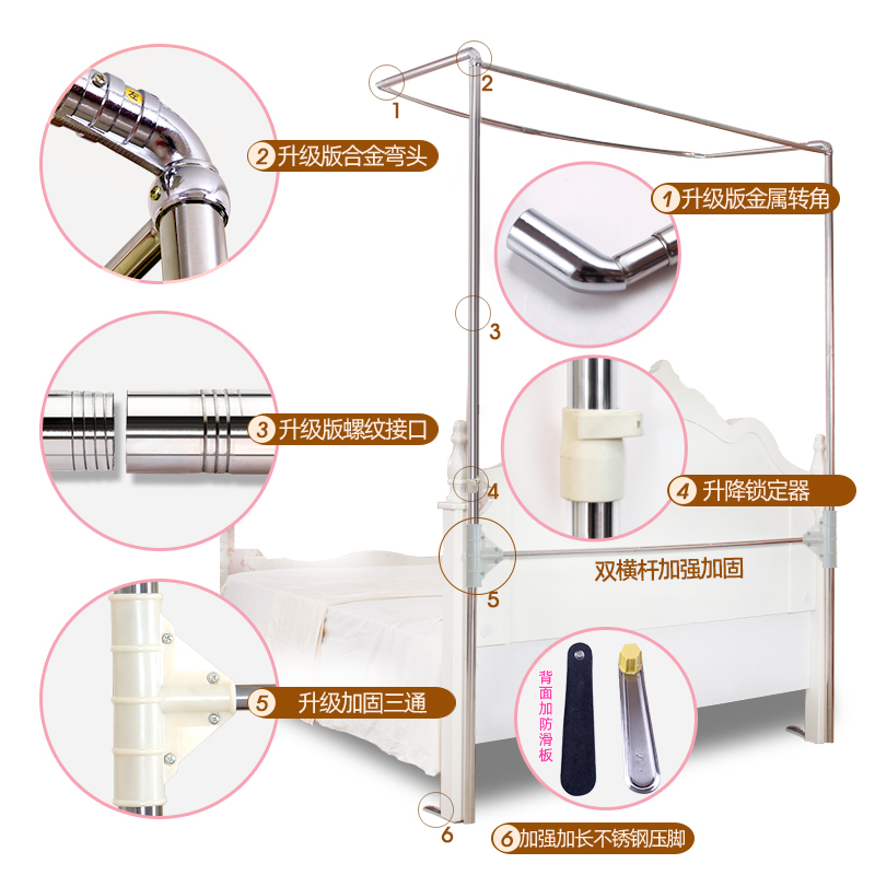U型可伸缩蚊帐新款三开门落地升降不锈钢支架1.5m1.8米床双人家用 - 图3