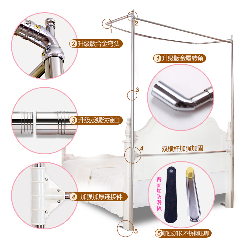 U型伸缩蚊帐三开门落地宫廷床上不锈钢支架1.2/1.5m1.8米双人家用 - 图3