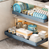 Integral cabinet Lower Bowl Rack Shelve Cabinet Built-in Layered Push-and-pull Kitchen Bowl dish Dish Containing Layer Rack Pull-out Storage Pull Basket