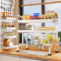 Kitchen Retractable Sink Rack Bowl Rack Drain Shelf Table-top Bowl Tray Multifunction Bowl chopstick dongle plate containing shelf