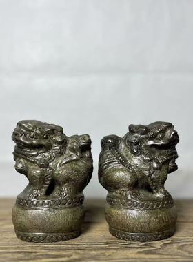 山西老石雕青石民俗怀旧纯手工雕刻关中石狮摆件陈设茶席美学装饰